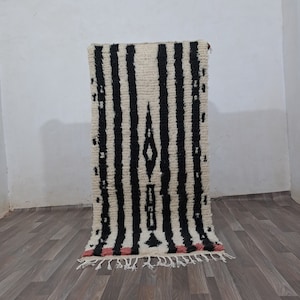 Hand-Knotted Beni Ourain Rug: Black & White Moroccan Wool Rug