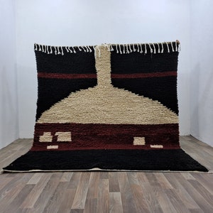 IMPRESIONANTE ALFOMBRA BENIOURAIN, Alfombra marroquí hecha a medida, Alfombra blanca y negra, Alfombra hecha a mano, Alfombra de lana suave, Alfombra bereber tejida, Beni ourain