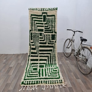 SOFT HALLWAY RUG, Beni Ourain Runner, Handmade Wool Runner Rug, Moroccan Runner, Green Runner, Custom Moroccan Runner