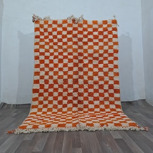 Handmade Beni Ourain Rug: Moroccan Checkered Sheep Wool Rug