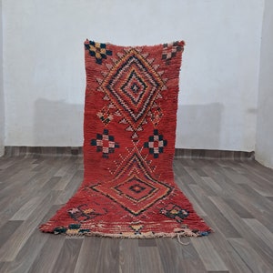 Berber Wool Rug: Vintage Moroccan Style (Handmade Red & Blue)