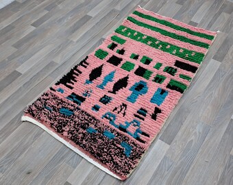 Handmade Pink Wool Moroccan Rug: Berber Beni Ourain Style