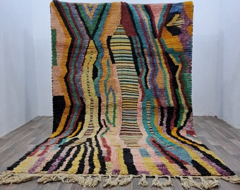Colorful Moroccan Rug: Custom Berber Wool Carpet, Boho Abstract Design