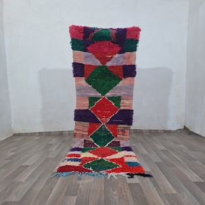 Green Moroccan Rug Runner: 8x2 Vintage Berber Hallway Rug