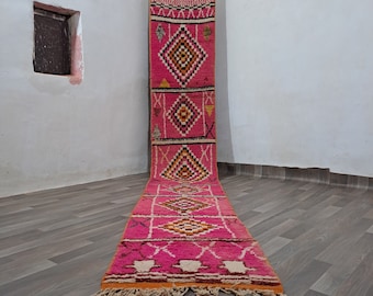 Bohemian Moroccan Wool Runner Rug: Soft Checkered Pattern