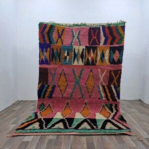Hand-Knotted Pink Moroccan Rug: Bohemian Wool Berber Rug