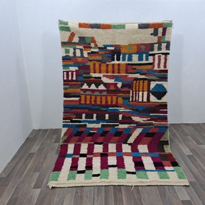 Handmade Wool Beni Ourain Rug: Colorful Berber Area Carpet
