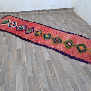 Alfombra de lana roja de corredor marroquí 10X2Ft, alfombra de lana marroquí, alfombra roja vintage, alfombra bereber, alfombra marroquí roja,
