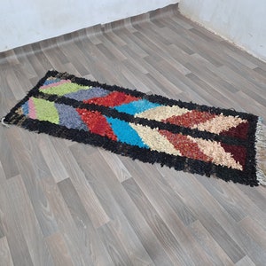 Handmade Colorful Boucherouite Rug: Moroccan Wool Runner (6x2 Ft)