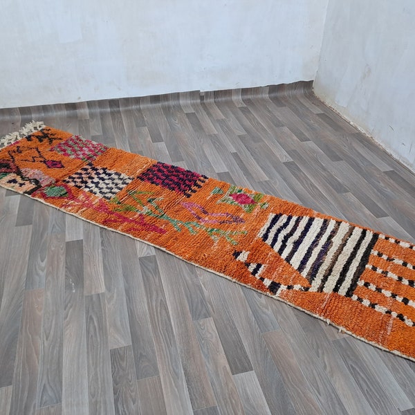 Runner rug orange, Handmade Rug, Sheep Wool Runner, Moroccan Runner Rug, Berber Runner Vintage, Custom All Sizes Rug