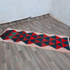 Moroccan rug red runner 7X2 Feet Vintage rug , Handmade rug ,Hallway rug , Vintage Moroccan rug , Long rug