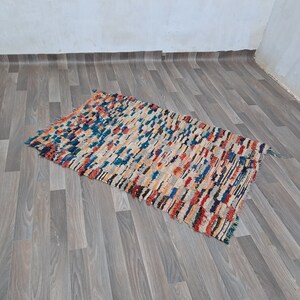 4X3Ft Moroccan Colorful Runner Rug, North African Rug, Handknotted Rug, Berber Cotton Rug, Vintage Bohemian Rug,