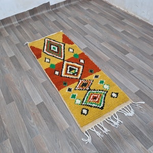 Wool Runner Rug: Colorful Bohemian Handmade Moroccan Rug