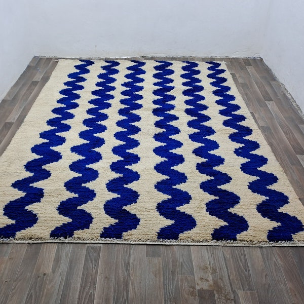 GORGEOUS BENIOURAIN CARPET, Moroccan Handmade Rug, Blue Rug, Living Room Rug, Handmade Wool Carpet, Azilal Berber Rug, Handwoven Rug