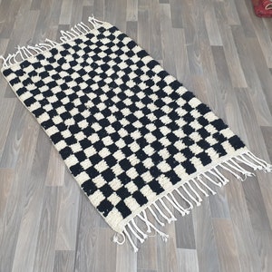 Handwoven Beni Ourain Rug: Checkered Moroccan Wool Rug