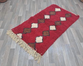 Moroccan Berber Rug: Red Wool Checkered - Handmade and Soft
