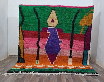 Checkered Moroccan Wool Rug: Pink & Green Azilal Style