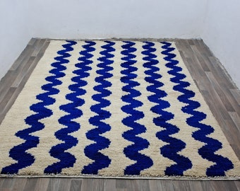 MAGNIFIQUE TAPIS BÉNIOURAIN, tapis marocain fait main, tapis bleu, tapis de salon, tapis en laine fait main, tapis berbère Azilal, tapis tissé à la main