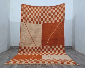 Marokkanischer Wolle Weiß Orange, Wolle Weiß Orange, Wollweiß Orange Teppich, Berber Wollteppich, Authentischer marokkanischer Teppich, Handgewebter Teppich