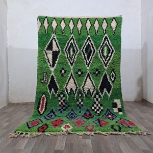 Green Berber Moroccan Rug: Custom Checkered Wool Area Rug