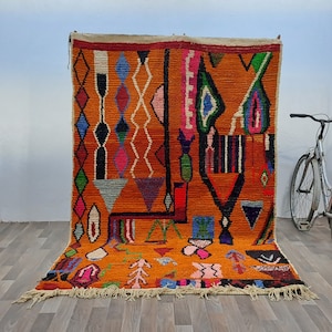 Handmade Orange Wool Berber Rug: Moroccan Bohemian Decor