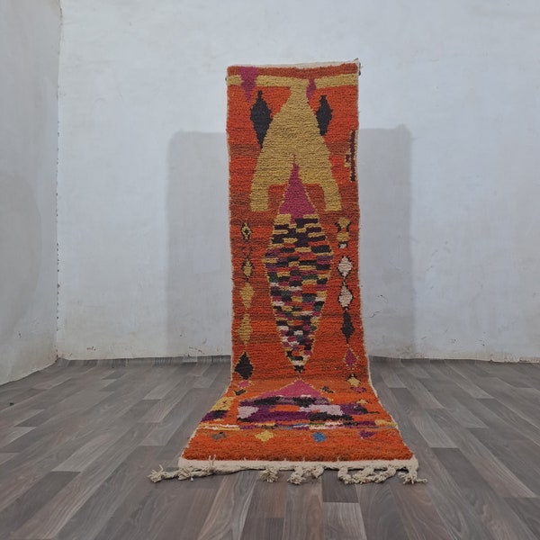 Runner rug orange, Handmade Rug, Sheep Wool Runner, Moroccan Runner Rug, Berber Runner Vintage, Custom All Sizes Rug