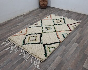Handwoven Wool Moroccan Rug: Colorful Abstract Boujaad Design