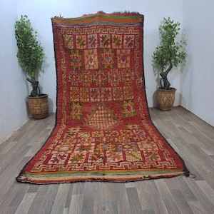 Vintage Colorful Moroccan Rug: 11x5 ft Woolen Azilal Style Carpet
