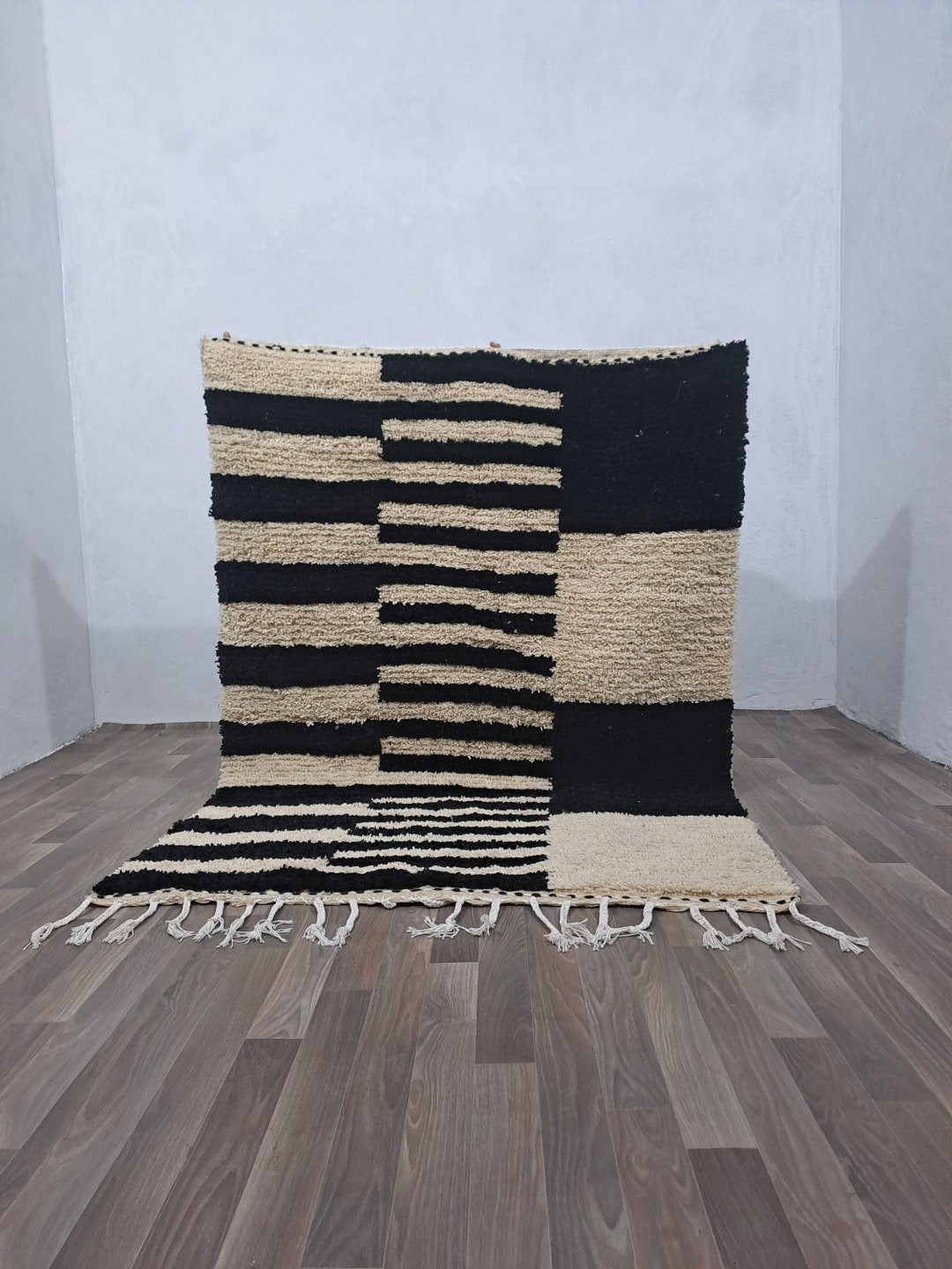 Custom Moroccan Rug Black and White Rug Black White on Shape Etsy