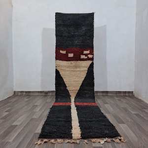 Moroccan Runner Wool ,Runner Wool Rug ,Black Wool  Rug ,Black Berber Rug ,Sheep Wool Runner ,Handmade Rug