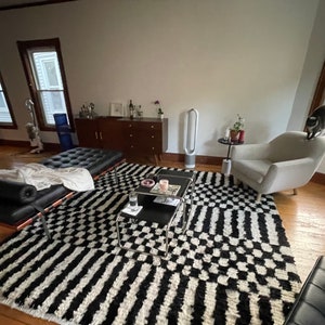 Custom Moroccan Rug, Black and White Rug, Squares on Shape ,Black and White Custom Rug, Black Rug for Living, Handmade Rug