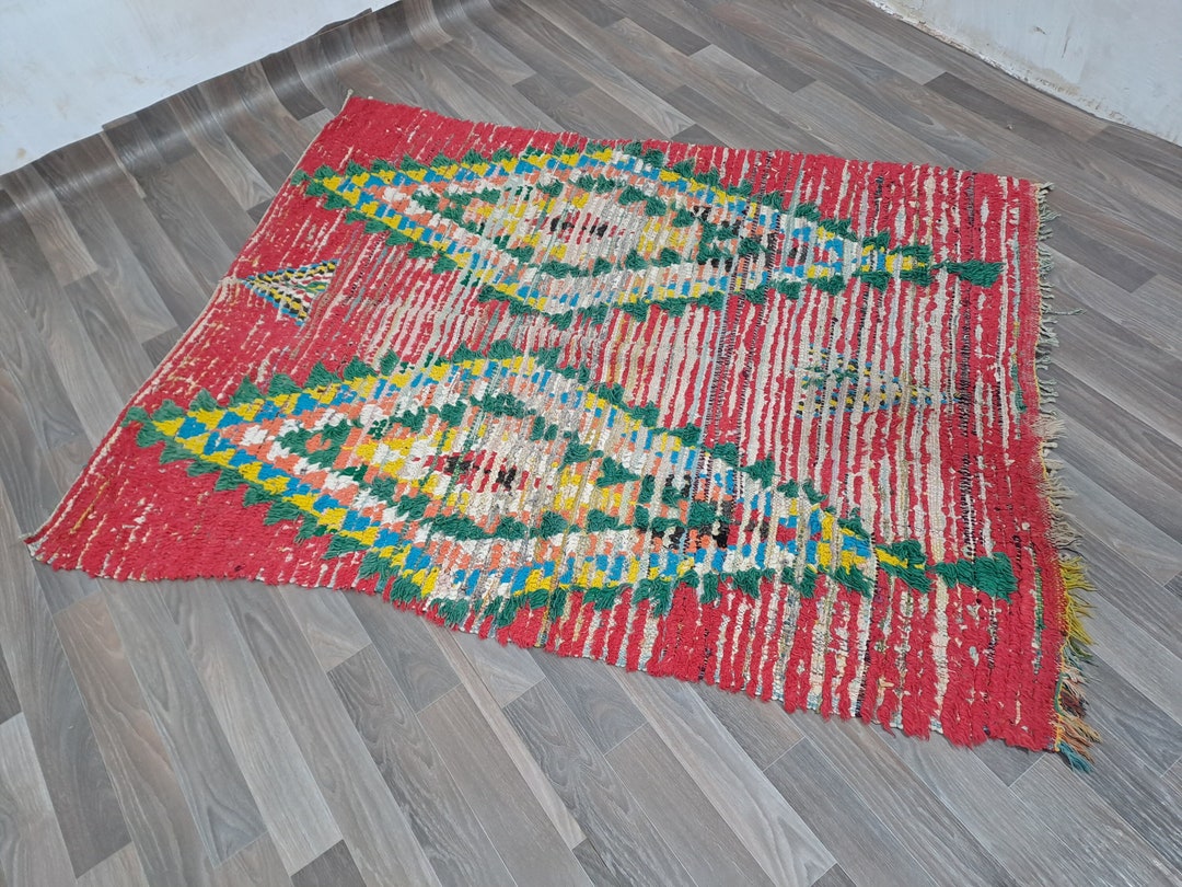 Vintage Moroccan Runner Rug: Faded Red Berber Wool, 5x4 Ft - Etsy