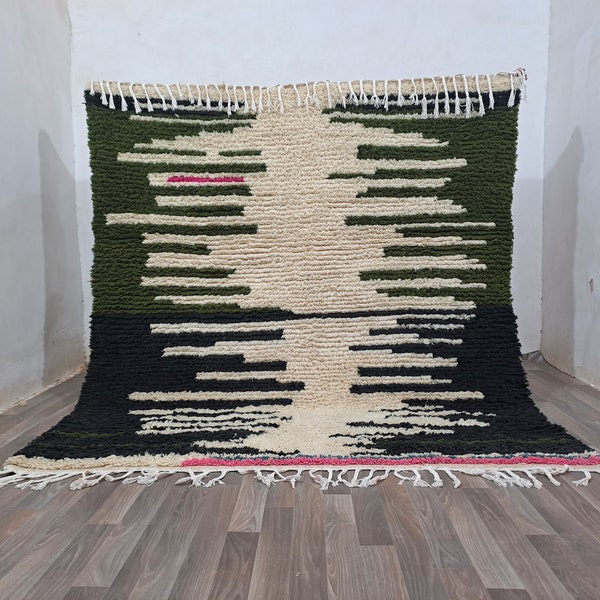custom runner moroccan Hand knotted Runner rug,green wool shaggy rug,gorgeous boujaad green rug,Authentic Moroccan Rug, Moroccan fluffy Rug