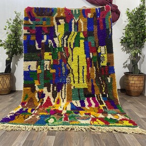 Hand-Knotted Wool Berber Rug: Colorful Bohemian Shag Carpet