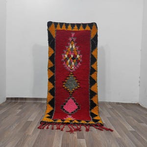 Tapis de passage marocain luxueux - Tapis de passage berbère coloré turquoise - Tapis marocain authentique - Tapis de passage berbère - Authentique chemin boujaad