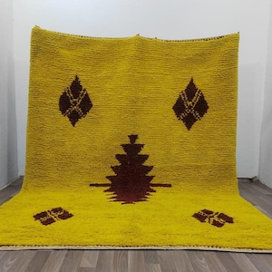 Tapis jaune marocain - Tapis berbère en laine - Tapis personnalisé - Tapis fait main - Tapis jaune berbère - Tapis marocain