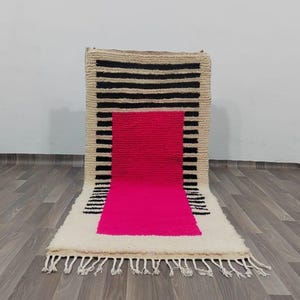 Custom Pink Beni Ourain Runner Rug: Hand-Knotted Moroccan Wool