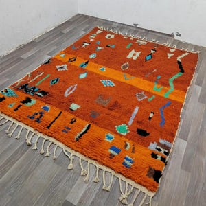 Unique Moroccan Orange Rug , Handmade Morrocan Rug, Authentic Berber Rug, Moroccan rug , Bohemian Style Rug For Living Room