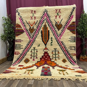 STUNNING BENIOURAIN RUG, Moroccan Handmade Rug, Black And White Rug, Abstract Rug, Handmade Sheep Wool Carpet, Berber Rug, Area Wool Rug