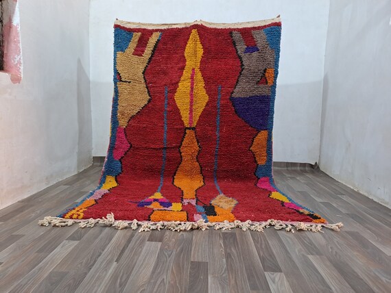 Moroccan Red Rug: Handwoven Azilal Wool Carpet