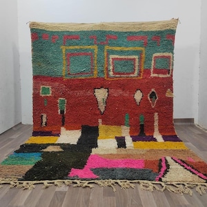 Handmade Red Wool Moroccan Rug - Beni Ourain Style