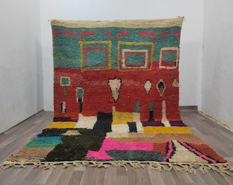 Alfombra marroquí de lana roja hecha a mano - Estilo Beni Ourain