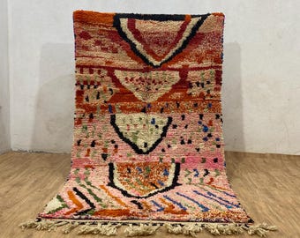 Pink Beni Ourain Rug: Handmade Moroccan Wool, Boho Checkered