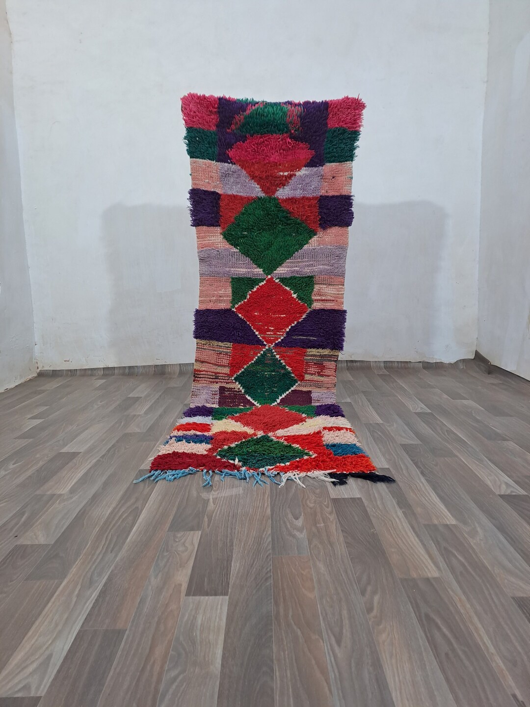 Moroccan Green Rug Runner, 8X2 Vintage Runner Rug, Berber Runner Rug