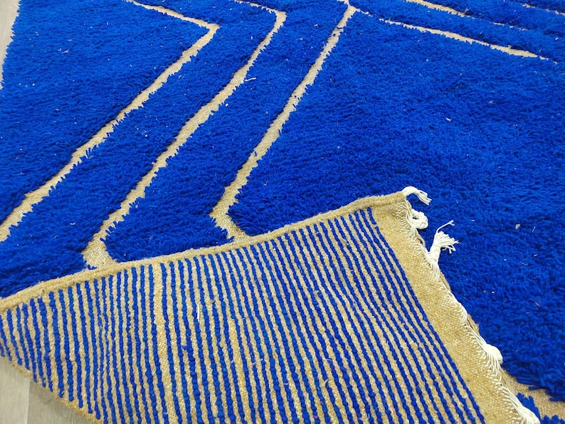 Vibrant Blue Rug Handmade Blue Wool Berber Rug - Plush Moroccan Boho Style - Etsy