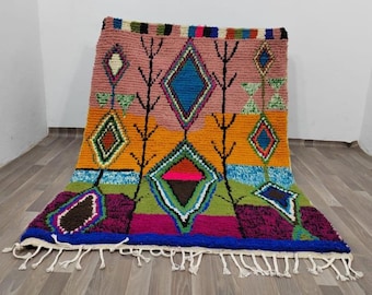 Bunter Marokkanischer Wollteppich: Handgemachter Berber Boho Dekor