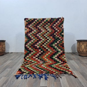 Handmade Moroccan Berber Rug: Colorful Wool Beni Ourain Rug (4x3 Ft)