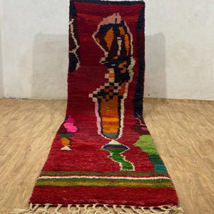 Hallway runner rug moroccan , berber runner rug , Modern Morocco Runner , Red moroccan runner rug