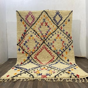 Handmade Wool Berber Rug: Colorful Moroccan Checkered Rug