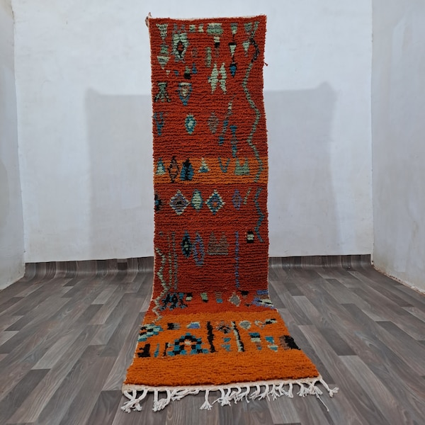 Runner rug Orange, Wool Orange Rug,Sheep Wool Runner, Moroccan Runner Rug, Berber Runner Vintage,Handmade Rug